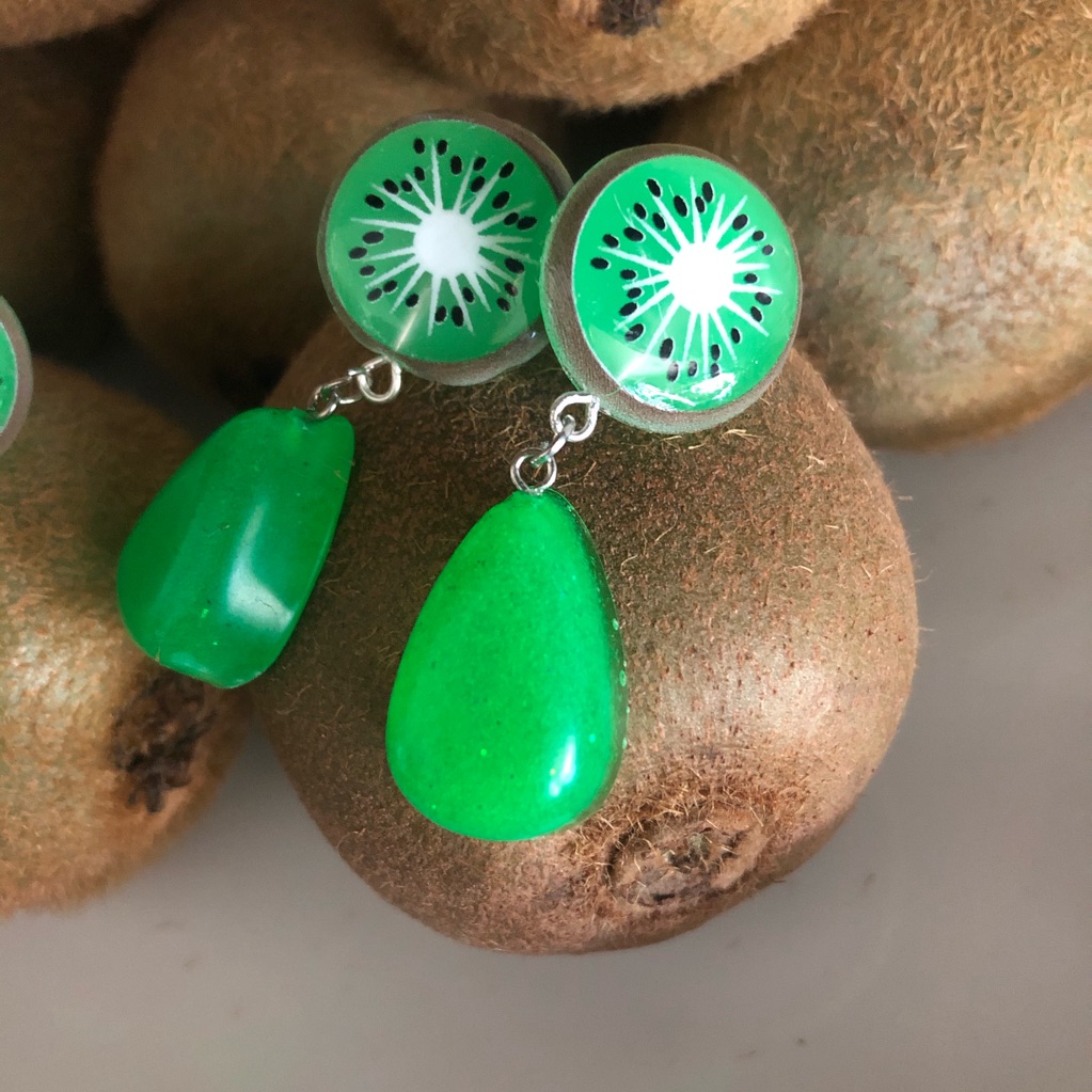 Ritzee Rebel Resin Glitter Kiwi Fruit Earrings